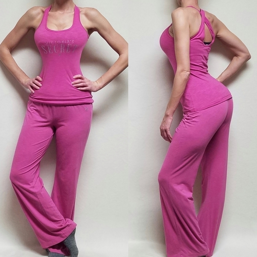Rare Vintage Y2K Victoria's Secret Silver Glitter Racerback Tank Flare Pants Set